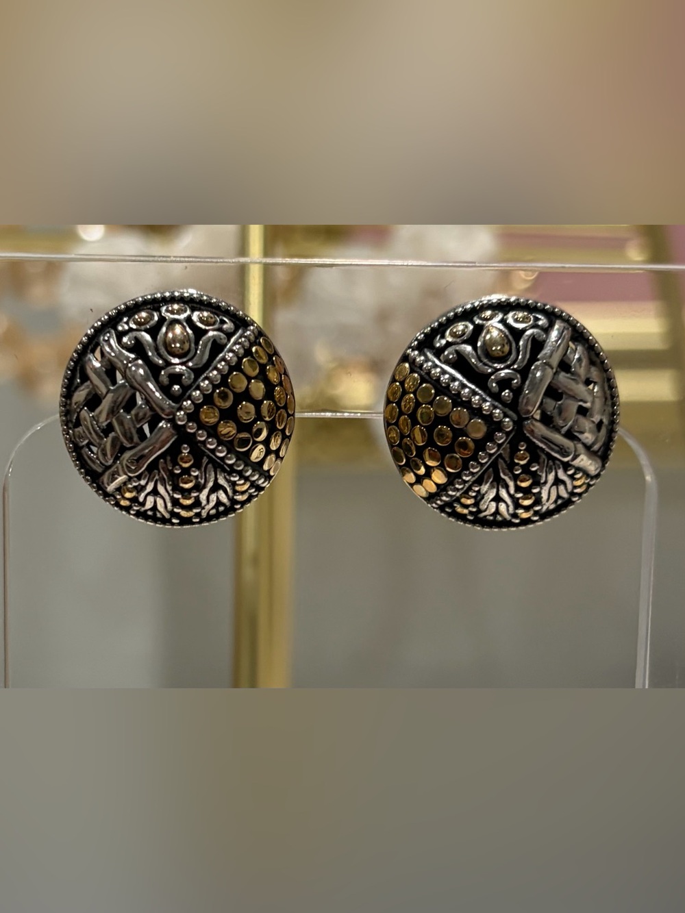 John Hardy Two-Tone Sterling Silver and 18K Gold Patterned Dome Earrings